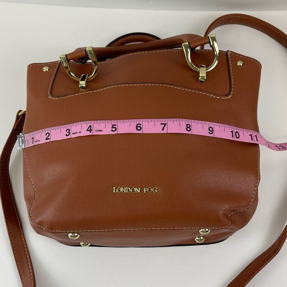 London Fog Satchel Tan Cognac Color Crossbody Multiple Pockets Sections - Picture 14 of 14